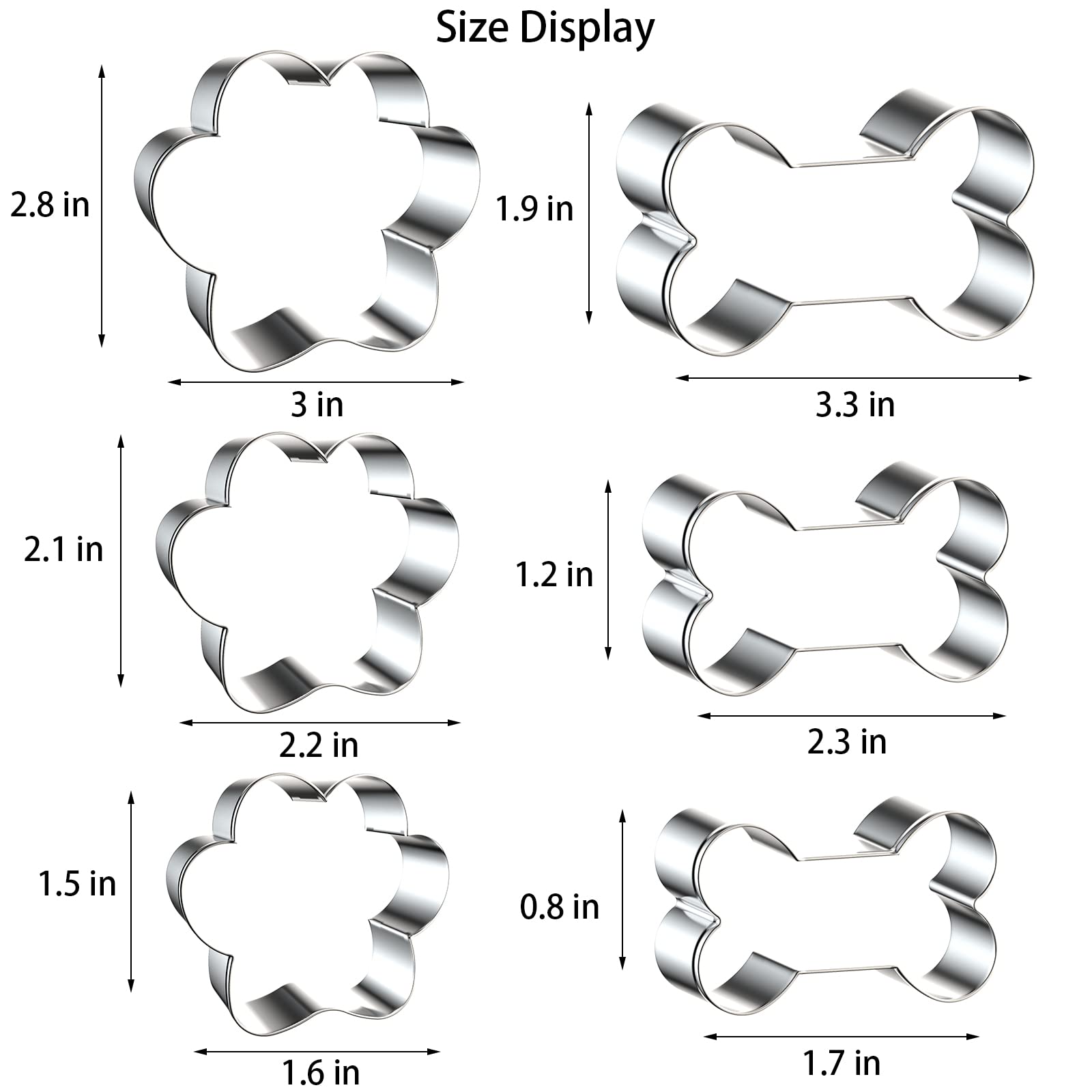 6 PCS Bone and Dog Footprints Cookie Cutters Set, Metal 3 Sizes Dog Bone Footprints Shape Cookie Cutters, Dog Theme Party Cookie Cutter Dog Treats Cutters Molds for Homemade Treats and Baking