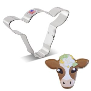 cute cow steer face metal cookie cutter, 4.5" made in usa by ann clark