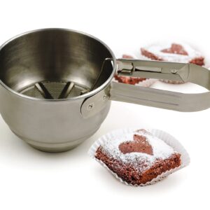 RSVP International Endurance® Stainless Steel Vintage One-Hand Sifter, 1 Cup | Top Cakes, Sift Flour, Marinade BBQ & More | Dishwasher Safe | Powder Sugar, Sift Flour, Spread Toppings & More