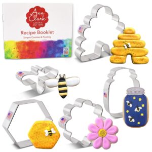 Bee Cookie Cutters 5-Pc. Set Made in the USA by Ann Clark, Bee, Beehive, Small Flower, Honeycomb, Honey Jar