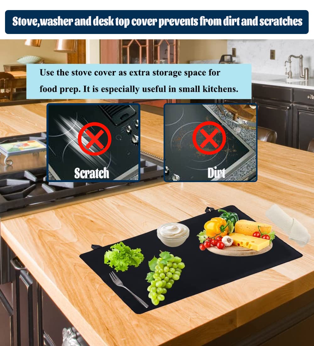 Stove Top Covers, Extra Large Stove Top Cover for Electric, Anti-Slip Waterproof Flat Top Oven Cover Mat Electric Cooktop Cover Protector,Ceramic Glass Stove Top Protector Mat 28.5" X 20.5" Black