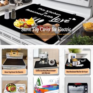 Stove Top Covers, Extra Large Stove Top Cover for Electric, Anti-Slip Waterproof Flat Top Oven Cover Mat Electric Cooktop Cover Protector,Ceramic Glass Stove Top Protector Mat 28.5" X 20.5" Black