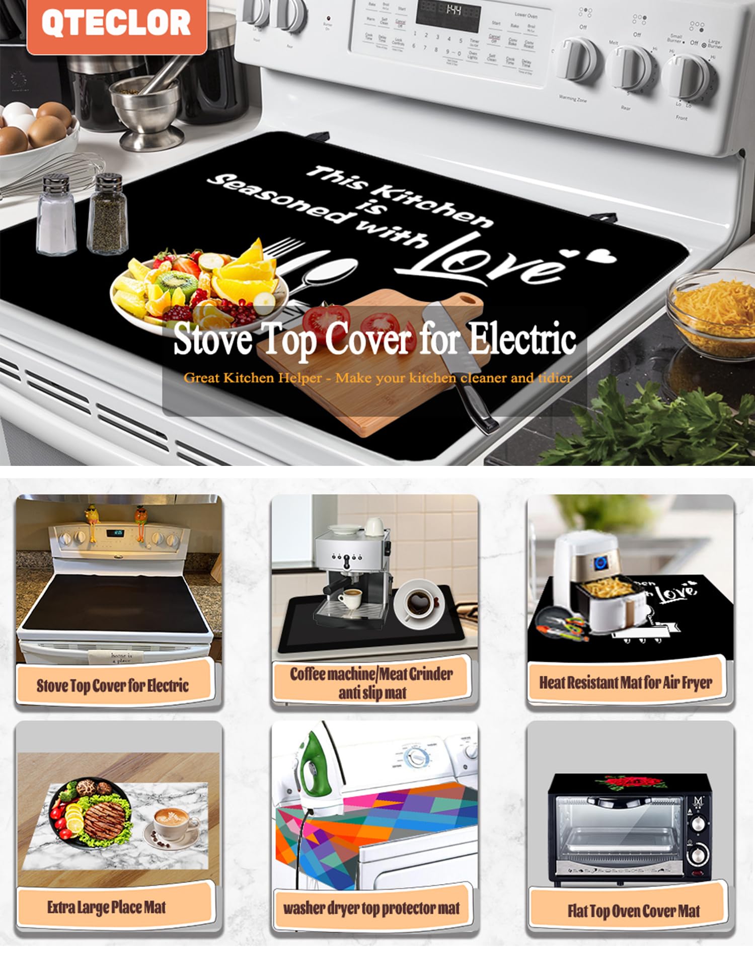 Stove Top Covers, Extra Large Stove Top Cover for Electric, Anti-Slip Waterproof Flat Top Oven Cover Mat Electric Cooktop Cover Protector,Ceramic Glass Stove Top Protector Mat 28.5" X 20.5" Black