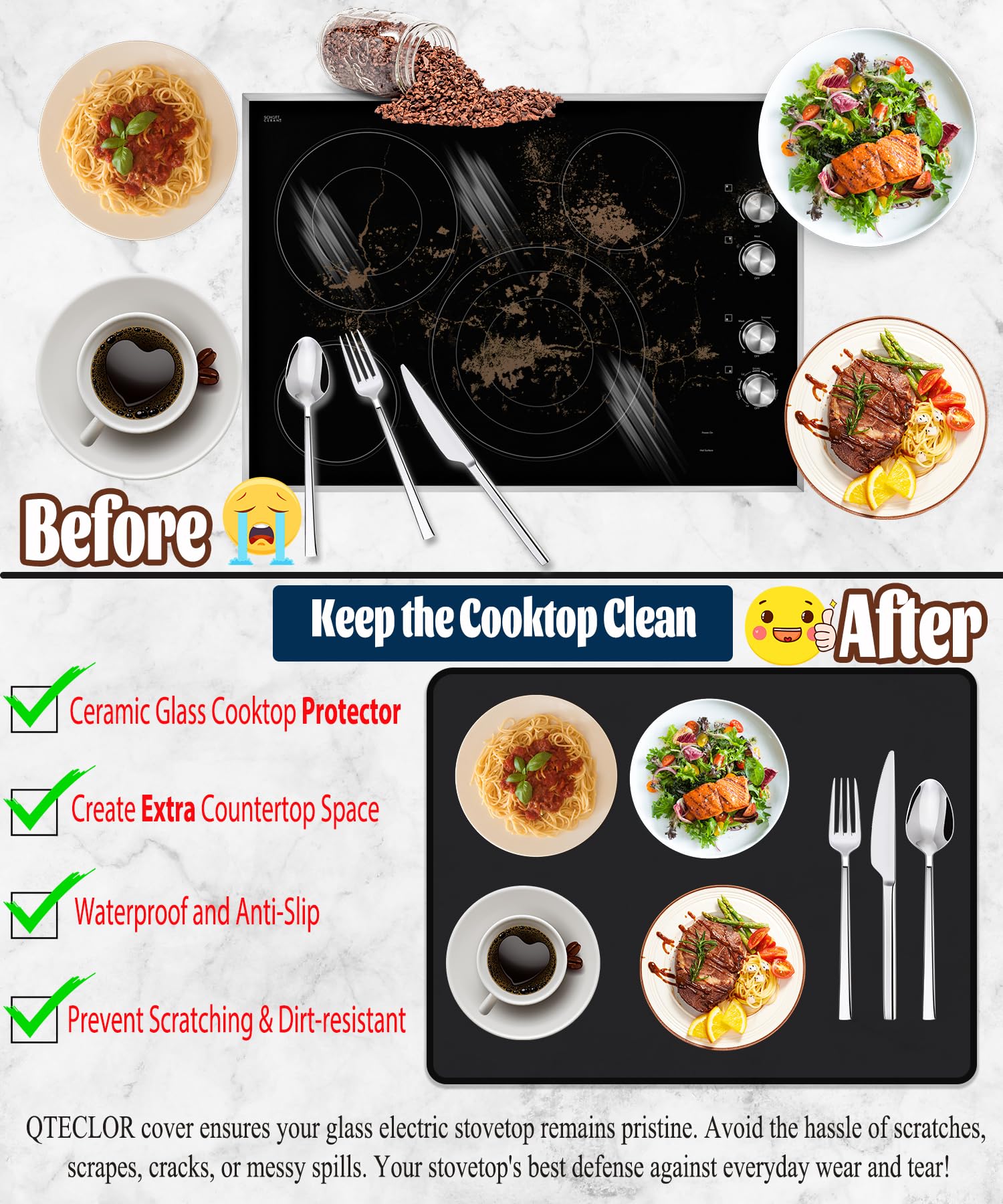 Stove Top Covers, Extra Large Stove Top Cover for Electric, Anti-Slip Waterproof Flat Top Oven Cover Mat Electric Cooktop Cover Protector,Ceramic Glass Stove Top Protector Mat 28.5" X 20.5" Black