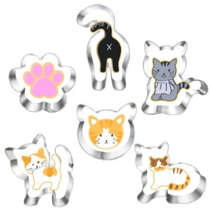 lubtosmn kitty cat cookie cutter set-6 piece-cat face, kitty butt, kitty cat paw and 3 cute shapes kitty cat body cookie cutters molds for kitty cat themed party