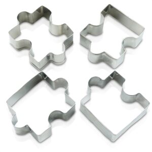 4pcs puzzle cookie cutter set - puzzle piece fondant cutter stainless steel clay cutters fondant biscuit cutters tool for baking cutting shapes - small cookie cutters for baking birthday decoration
