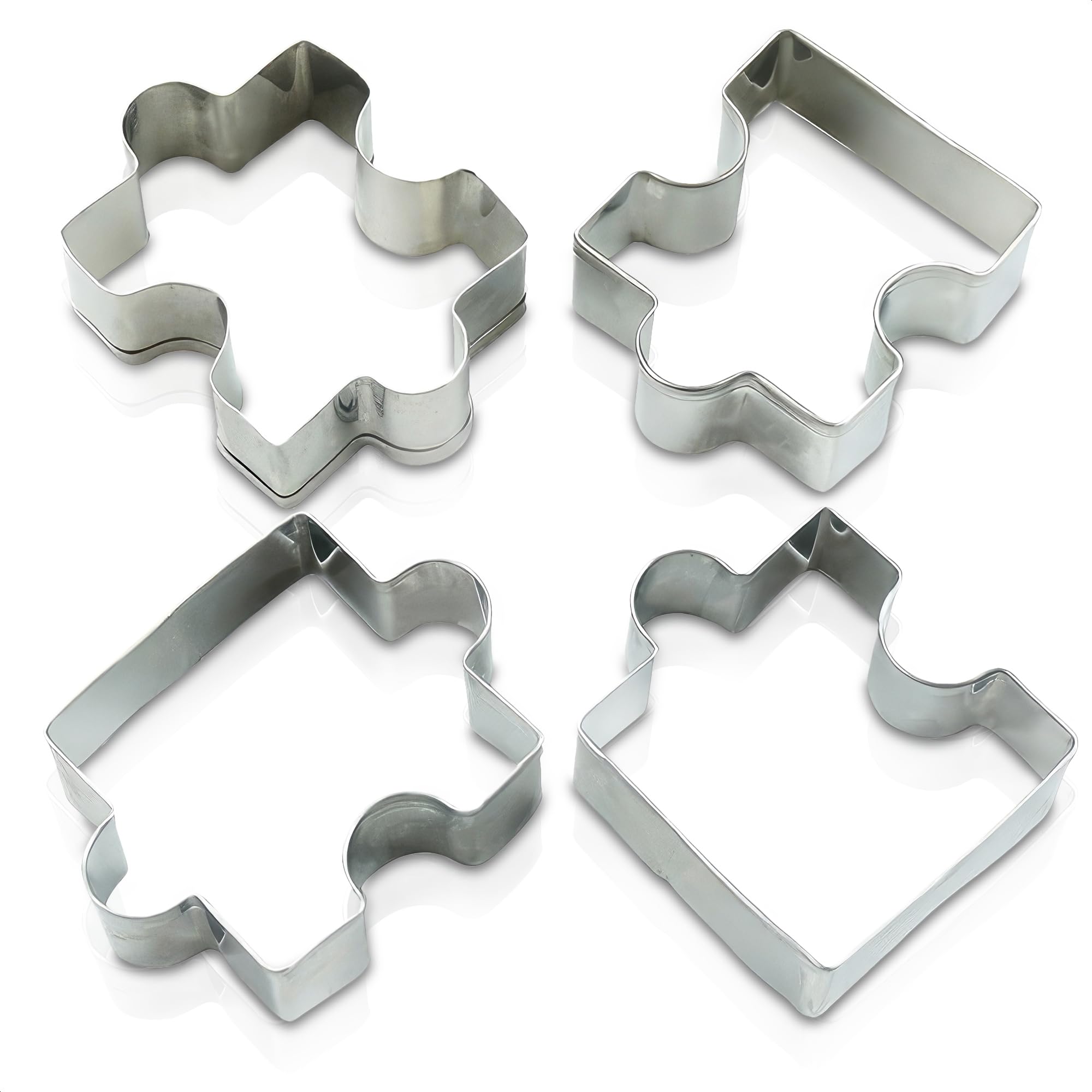 4Pcs Puzzle Cookie Cutter Set - Puzzle Piece Fondant Cutter Stainless Steel Clay Cutters Fondant Biscuit Cutters Tool for Baking Cutting Shapes - Small Cookie Cutters for Baking Birthday Decoration