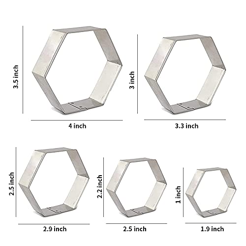 5 Pieces Assorted Sizes Hexagon Shapes Biscuits Cookie Cutter Set for Biscuits Cake and Sandwiches Shapes