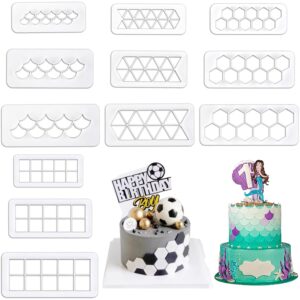 12 pcs cake fondant cutter, fish scale fondant cutters 4 size geometric biscuit cutters cake decorating cookie cutter cake border decorating tool for square & hexagon cookie cutters