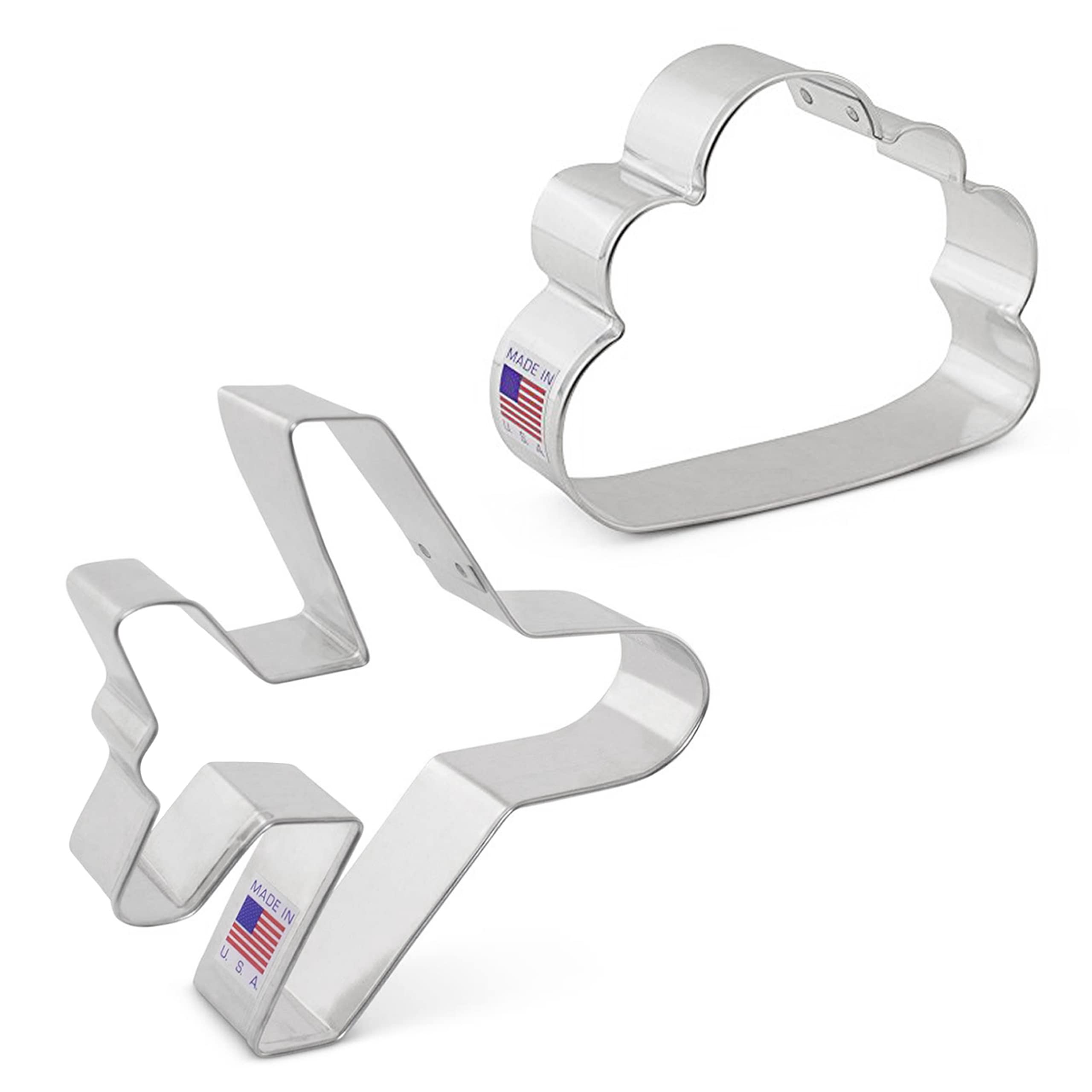 Air Travel and Flying Cookie Cutters 2-Pc Set Made in USA by Ann Clark, Airplane, Cloud