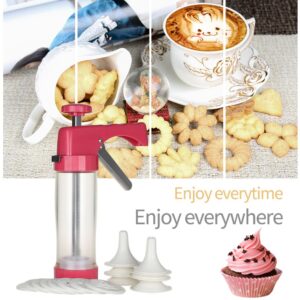 Ourokhome Cookie Press Gun Kit - Clear Tube with 16 Discs and 6 Icing Tips (Red)