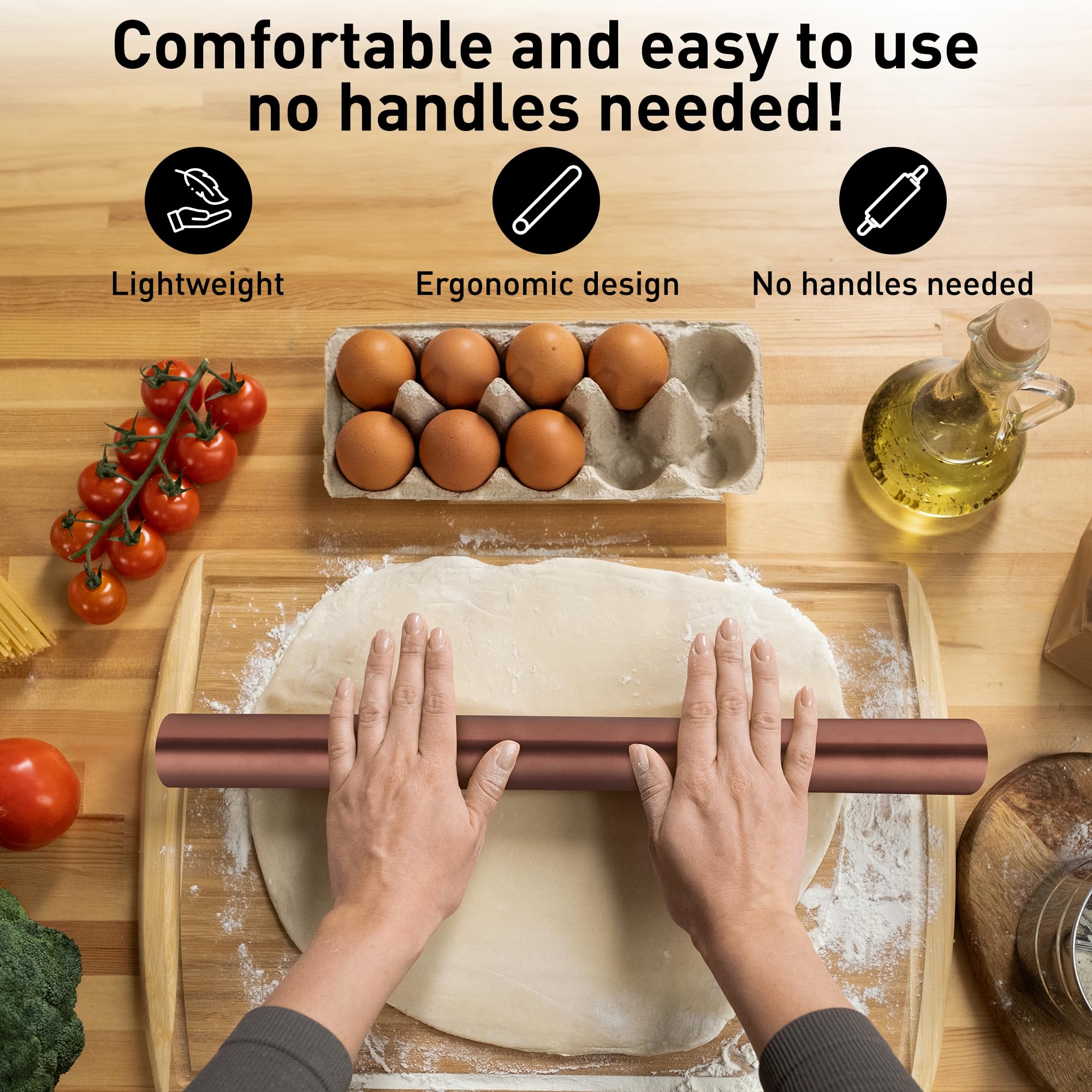Zulay Kitchen 15.9 inch Professional Stainless Steel Rolling Pin - Lightweight Metal French Rolling Pin - Perfect for Baking, Fondant, Pizza Dough Roller, Dumpling