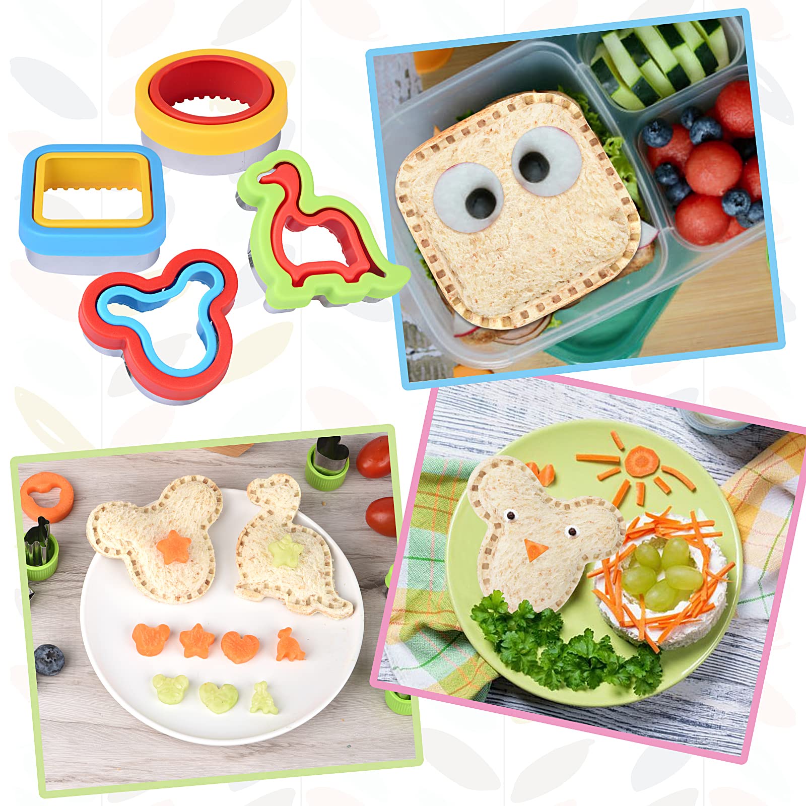 Hhyn Sandwich Cutter and Sealer - Uncrustables Maker Dinosaur Mickey Circle Square Shape Cookie Cutters Bread Decruster Pancake Maker DIY Sandwich Cutter for Kids - Vegetable Fruit Cutter Set