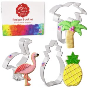 tropical hawaiian cookie cutters 3-pc. set made in usa by ann clark, pineapple, palm tree, flamingo