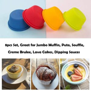 Webake Silicone Cupcake Baking Cups Set of 8, Air Fryer Muffin Pan Jumbo Muffin Liners Reusable Large Individual Muffin Tin, 3.5 Inch Mini Cake Pan Salad Dressing Container, BPA Free