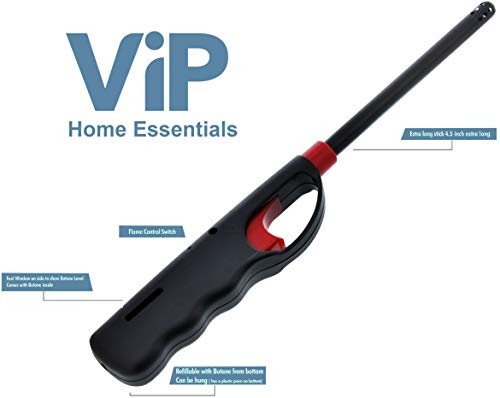 3 Pack - VIP Home Essentials Handi Flame BBQ Grill Click Lighter Refillable Candle Fireplace Kitchen Stove Wind Resitent Long Stem