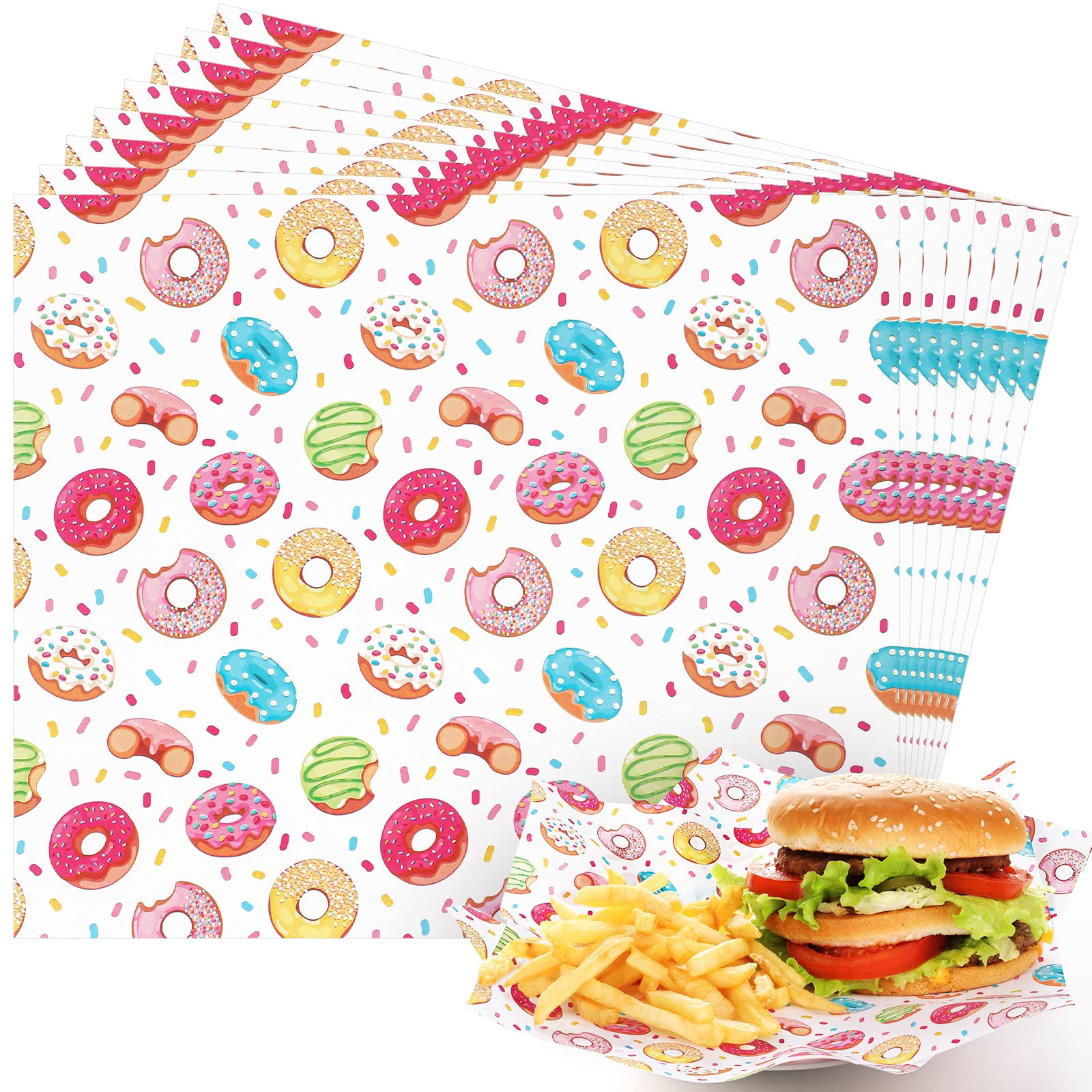 150 Pcs Donut Wax Paper Sheets, 10 x 8 Inch Hamburger Patty Paper, Sandwich Separators Wrap Paper for Home Restaurants Kitchen Baking Summer Party Supplies