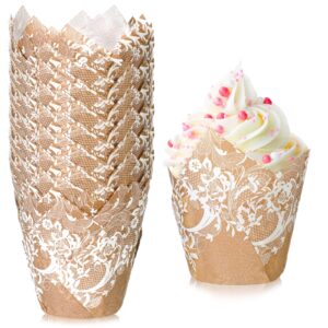 200 pcs wedding tulip cupcake liners bridal shower muffin liners baking cups greaseproof paper cupcake wrappers cupcake holders for party wedding girls birthday decoration (lace)