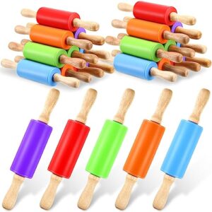 10 pcs small rolling pin kids 9 inch mini rolling pin silicone wooden rolling pins baking 5 colors non stick kids rolling pin with wooden handle for kitchen dough cookie pastry fondant cake