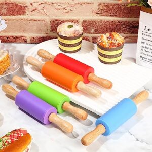 10 Pcs Small Rolling Pin Kids 9 Inch Mini Rolling Pin Silicone Wooden Rolling Pins Baking 5 Colors Non Stick Kids Rolling Pin with Wooden Handle for Kitchen Dough Cookie Pastry Fondant Cake