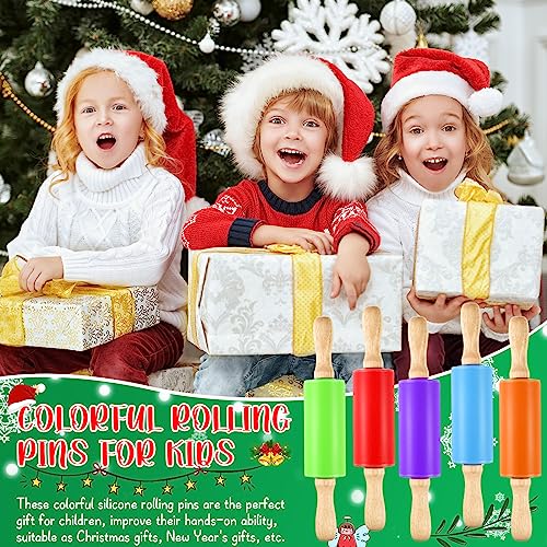 10 Pcs Small Rolling Pin Kids 9 Inch Mini Rolling Pin Silicone Wooden Rolling Pins Baking 5 Colors Non Stick Kids Rolling Pin with Wooden Handle for Kitchen Dough Cookie Pastry Fondant Cake