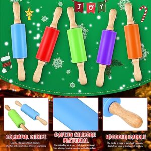 10 Pcs Small Rolling Pin Kids 9 Inch Mini Rolling Pin Silicone Wooden Rolling Pins Baking 5 Colors Non Stick Kids Rolling Pin with Wooden Handle for Kitchen Dough Cookie Pastry Fondant Cake