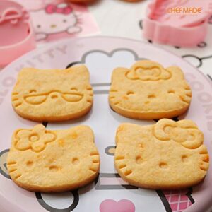 CHEFMADE Hello Kitty Cookie Cutter, 2-Inch 4Pcs Cute Cat-Shaped Plastic Biscuit Pastry Decorating Mold with Handle for Bakeware Tool (Pink)