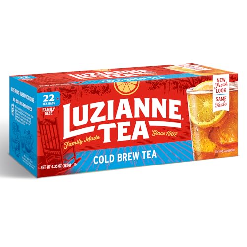 Luzianne Cold Brew Black Tea Bags, Family Size, Unsweetened, 22 Count Box, Specially Blended for Cold Brew in Water, Clear & Refreshing Home Brewed Southern Iced Tea