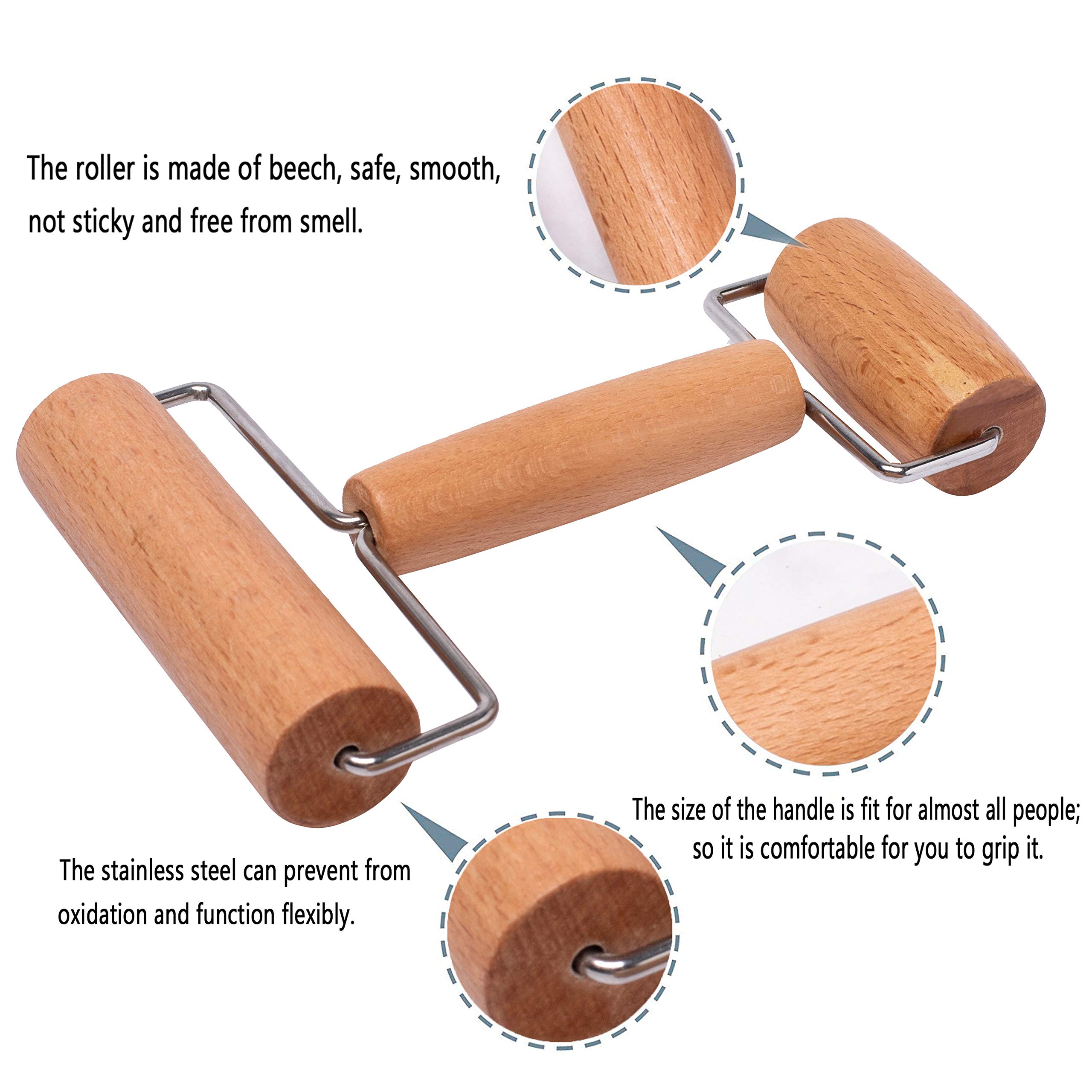 Whaline Wood Pastry Pizza Roller 2 Pieces Non Stick Wooden Rolling Pin for Home, Kitchen Baking Cooking Easy to Handle (T-Maple and H-Maple)