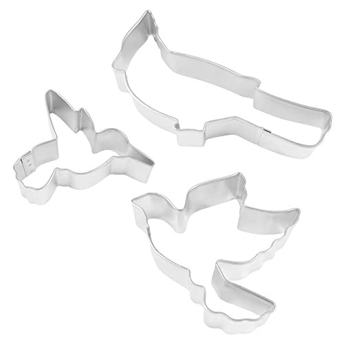 R & M International 2024 Bird Cardinal, Hummingbird, and Dove, 3-Piece Cookie Cutter Set, Silver