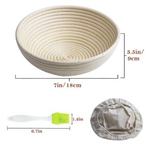 2pcs 7" Banneton Proofing Basket Round Bread Brotform with Liner Eco-Friendly Natural Rattan for Professional & Home Bakers