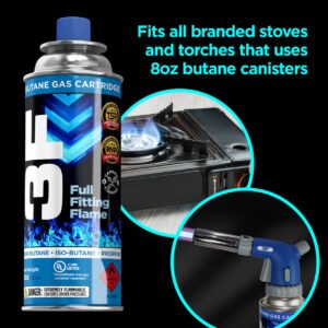 3F Butane Fuel Canister, 8oz, 4 Pack, For Camping Stoves and Torch Heads Compatible with 8oz Canisters, Triple Seamed RVR (TSR/RVR), Refined and Pure