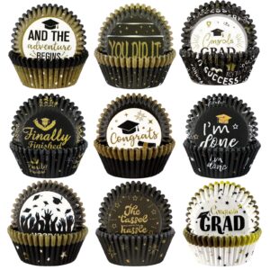 graduation cupcake liners, sannix 450pcs congrats grad baking cups 2023 cupcake wrappers paper wraps muffin liners for graduation birthday party candy cake decorations supplies (9 designs)