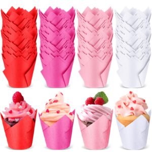 200 pcs tulip cupcake liners muffin baking cupcake liners baking cups holders heat resistant muffin liners wrappers for wedding party birthday baby shower party (vivid color)