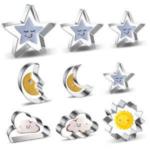 star, moon, cloud and sun cookie cutters 9 piece set - twinkle twinkle little star celestial night sky cookie cutter biscuit mold for kids baby shower birthday party decoration - 4 inch 3 inch 2 inch
