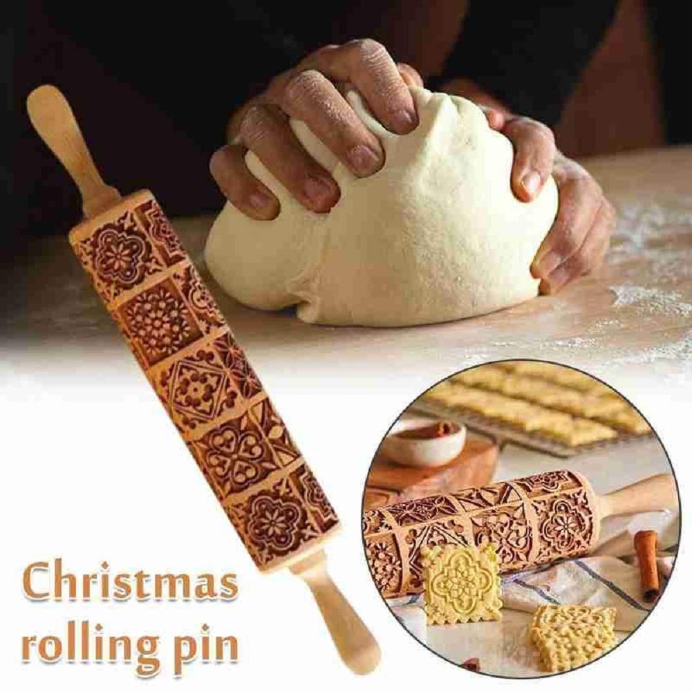 Embossed Rolling Pin,Rolling Pins for Baking,Xmas Christmas Wooden Rolling Pin, Deep Engraved Embossing Rolling Pin Kitchen Decor Tools for Baking Embossed Cookies (Window Grilles)