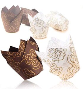 tulip cupcake liners,100 pieces cupcake paper muffin cups with gold print for baking, perfect for festive occasion(packaging upgrade)