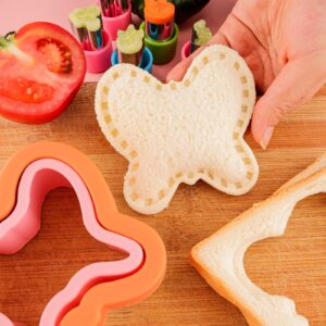 Sandwich Cutter and Sealer for Kids 10PCS Large Bread Sandwich Decruster Pancake Maker Cookies Fruits Vegetables Shaped Cutters for Lunch Bento Box Dinosuar Mickey Butterfly Unicorn Heart Star flower