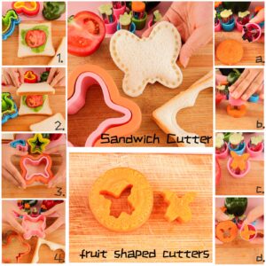 Sandwich Cutter and Sealer for Kids 10PCS Large Bread Sandwich Decruster Pancake Maker Cookies Fruits Vegetables Shaped Cutters for Lunch Bento Box Dinosuar Mickey Butterfly Unicorn Heart Star flower