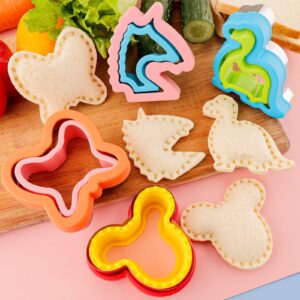 Sandwich Cutter and Sealer for Kids 10PCS Large Bread Sandwich Decruster Pancake Maker Cookies Fruits Vegetables Shaped Cutters for Lunch Bento Box Dinosuar Mickey Butterfly Unicorn Heart Star flower