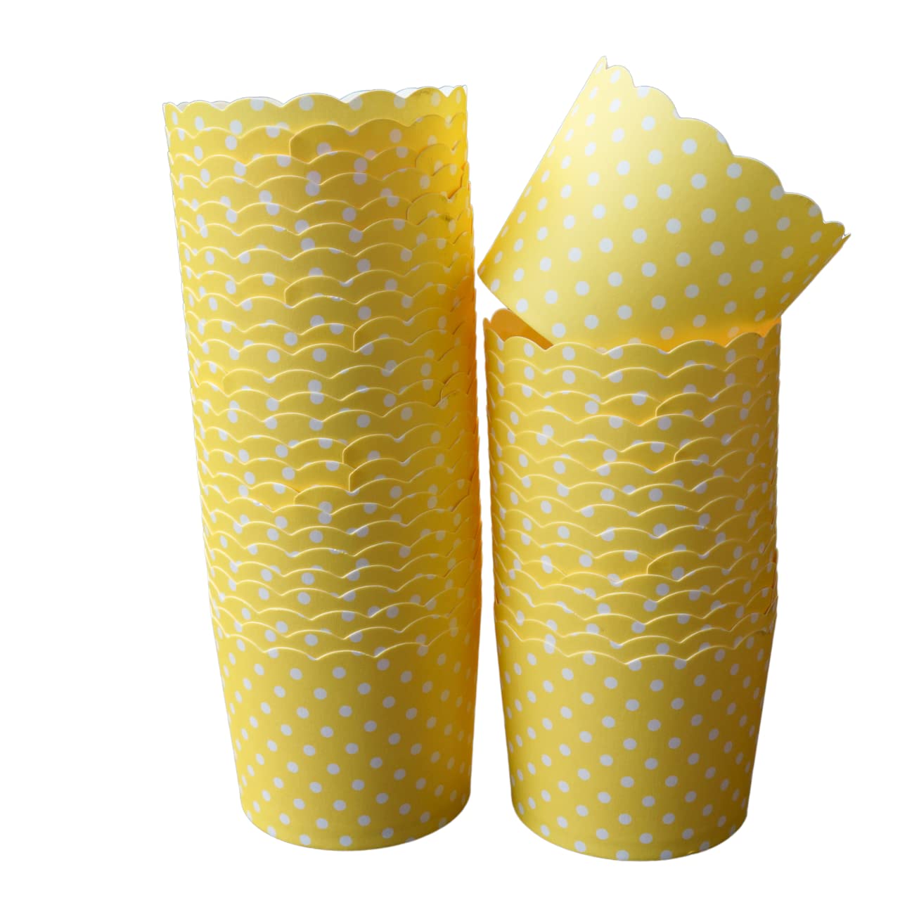 BAKE-IN-CUP 50-Pack Paper Baking Cups, Greaseproof Disposable Cupcake Muffin Liners (Large, Yellow Polka Dots)