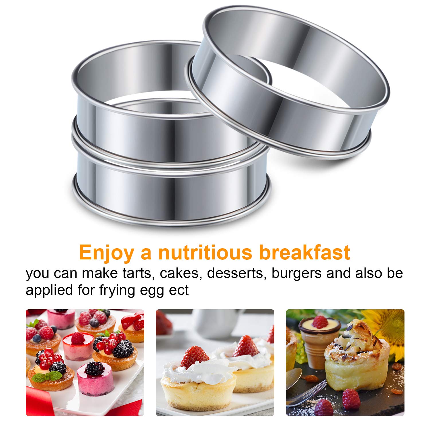 12 Pieces 3.15 Inch English Muffin Ring Double Rolled Tart Rings Stainless Steel Round Muffin Rings Metal Crumpet Rings Molds for Making Crumpet, Tart, Muffin