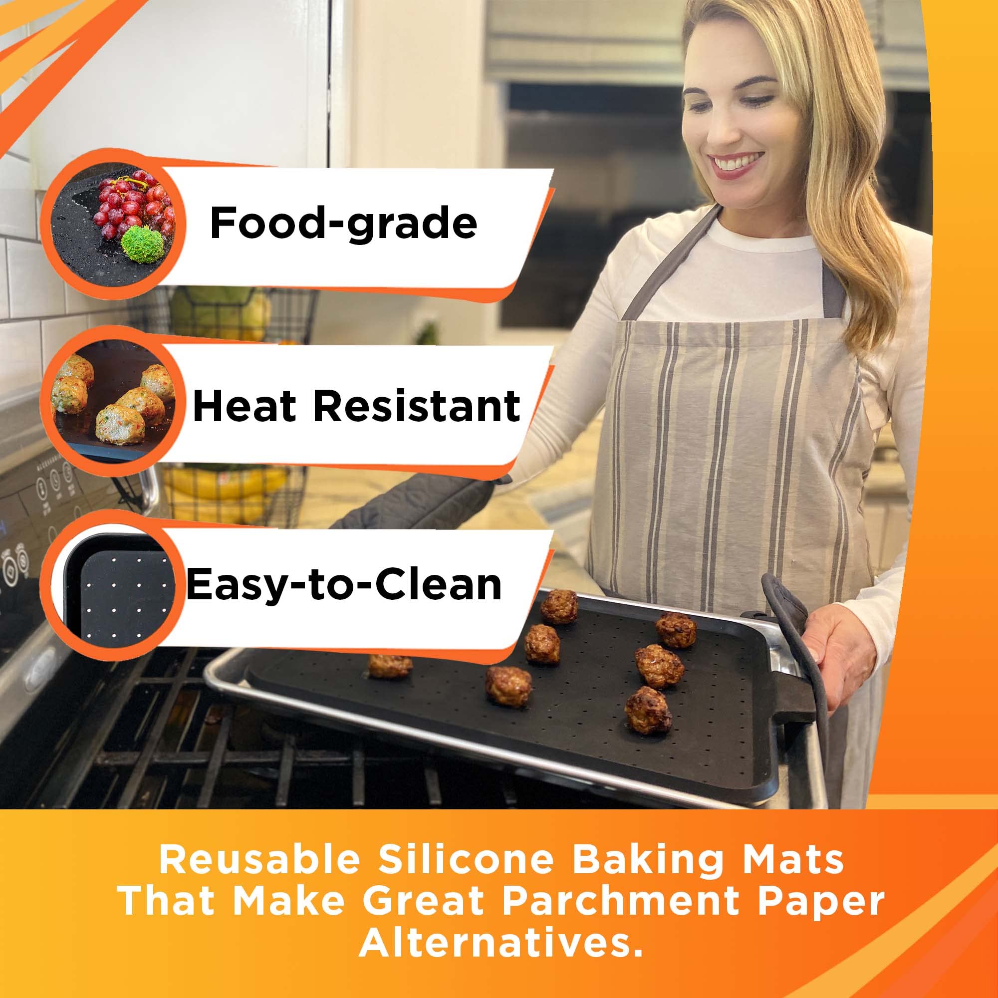 Beckon Ware | USA | Multi-Use Oven Safe Baking Mat & Splatter Screen for Frying Pan - 17.5 x 12 Inch