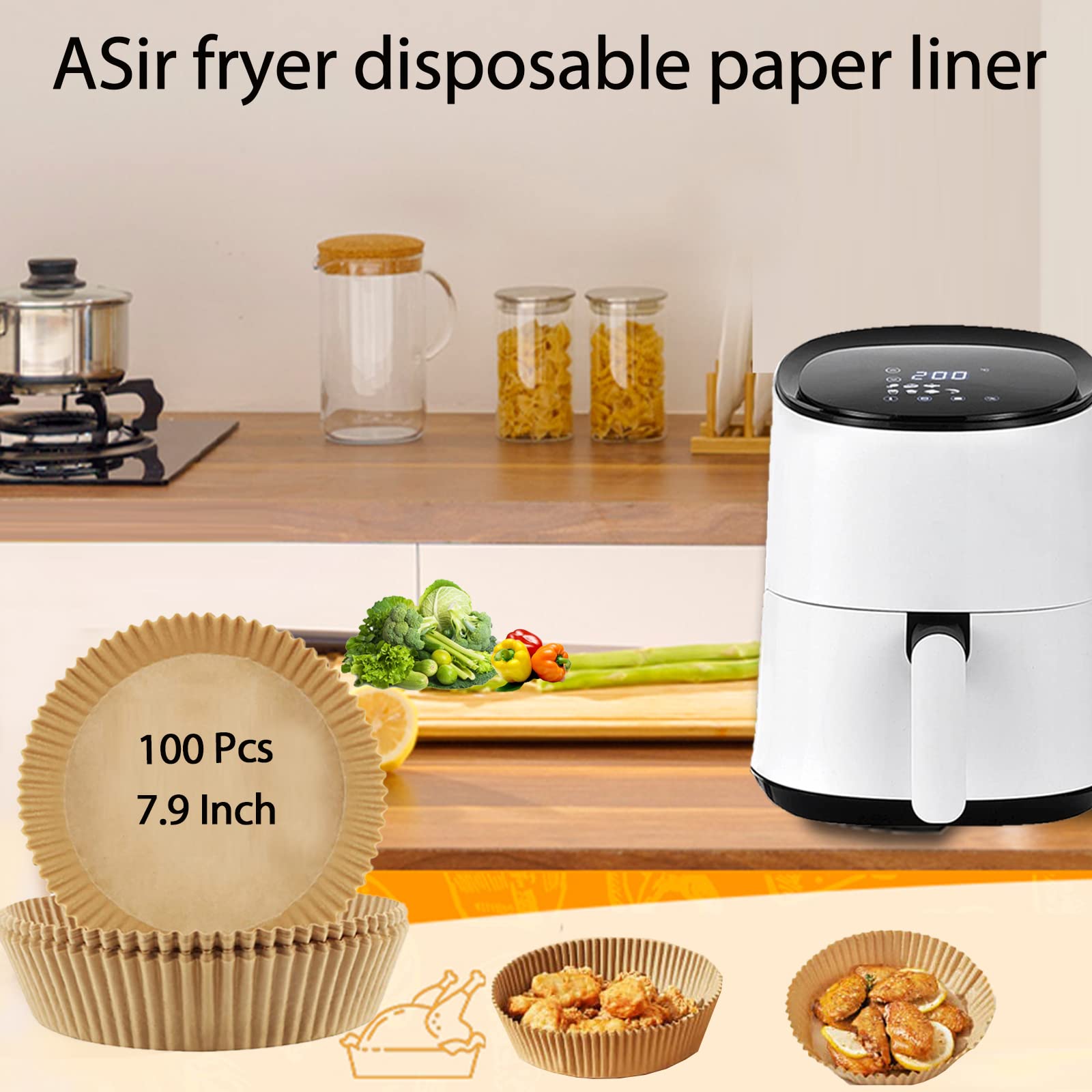 YouOKLight Air fryer disposable paper liner, parchment paper for air fryer, air fryer liners disposable, 7.9 Inch round air fryer paper liners, Food Grade Baking Microwave Paper 100 PCS.