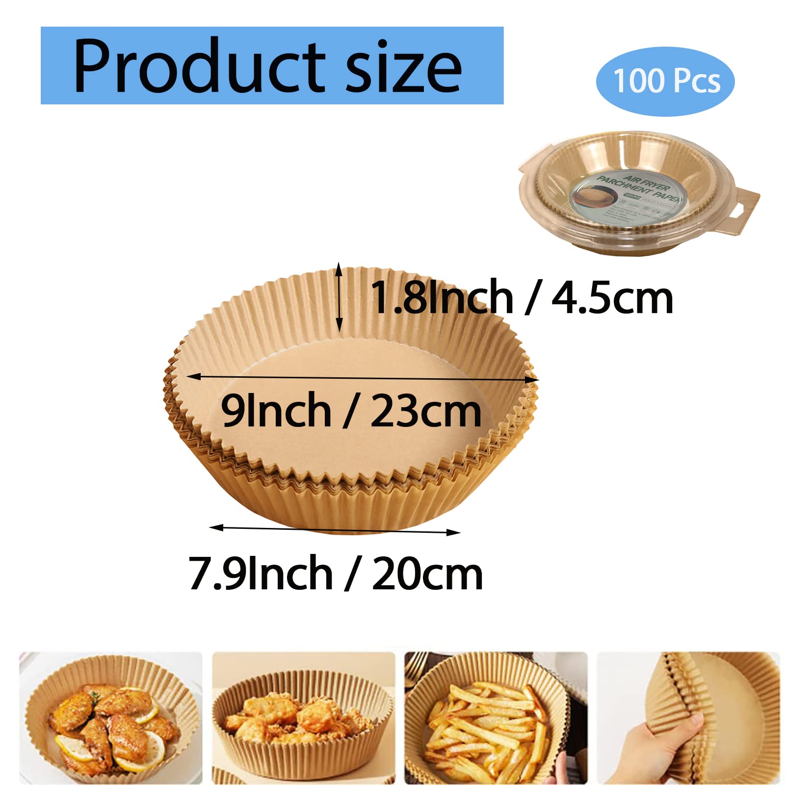 YouOKLight Air fryer disposable paper liner, parchment paper for air fryer, air fryer liners disposable, 7.9 Inch round air fryer paper liners, Food Grade Baking Microwave Paper 100 PCS.