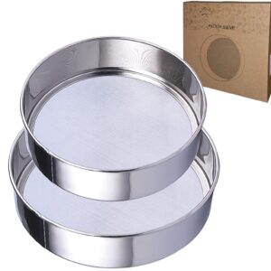 Sieve Fine Mesh, Stainless Steel Round Sifter for Baking, Flour Sieve, 8 Inch 40 Mesh and 6 Inch 60 Mesh, 2PCS