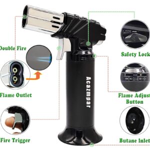 Double flame Butane Torch Without Butane Fuel, Refillable Kitchen Torch Lighter, Cooking Torch with Safety Lock Adjustable Flame, BBQ Baking Tools for Desserts Creme Brulee, diy soldering and camping