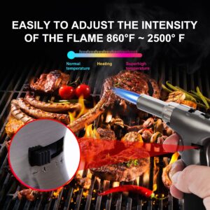 Butane Torch, Premium Double Flame Big Kitchen Torch Lighters with Safety Lock Adjustable Refillable Multipurpose Culinary Blow Torch for Creme Brulee, Baking, BBQ (Butane Gas Not Included) (black)