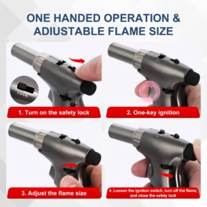 Butane Torch, Premium Double Flame Big Kitchen Torch Lighters with Safety Lock Adjustable Refillable Multipurpose Culinary Blow Torch for Creme Brulee, Baking, BBQ (Butane Gas Not Included) (black)