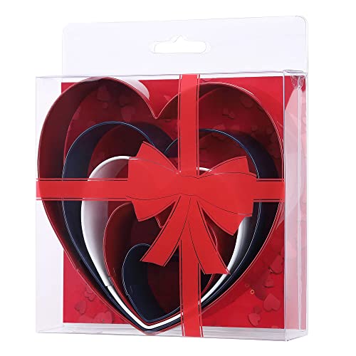 Heart Cookie Cutter Set, 4.5'', 3.5'', 2.75'', 2'', 1.25'', Fun Holiday Heart Shaped Valentines Cookie Cutters, Christmas Cookies, Small, Medium, And Large